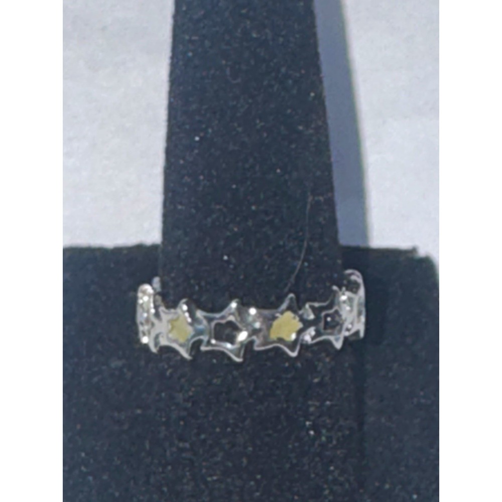 Silver Tone Star Adjustable Open Band Ring Metal Celestial Size 6